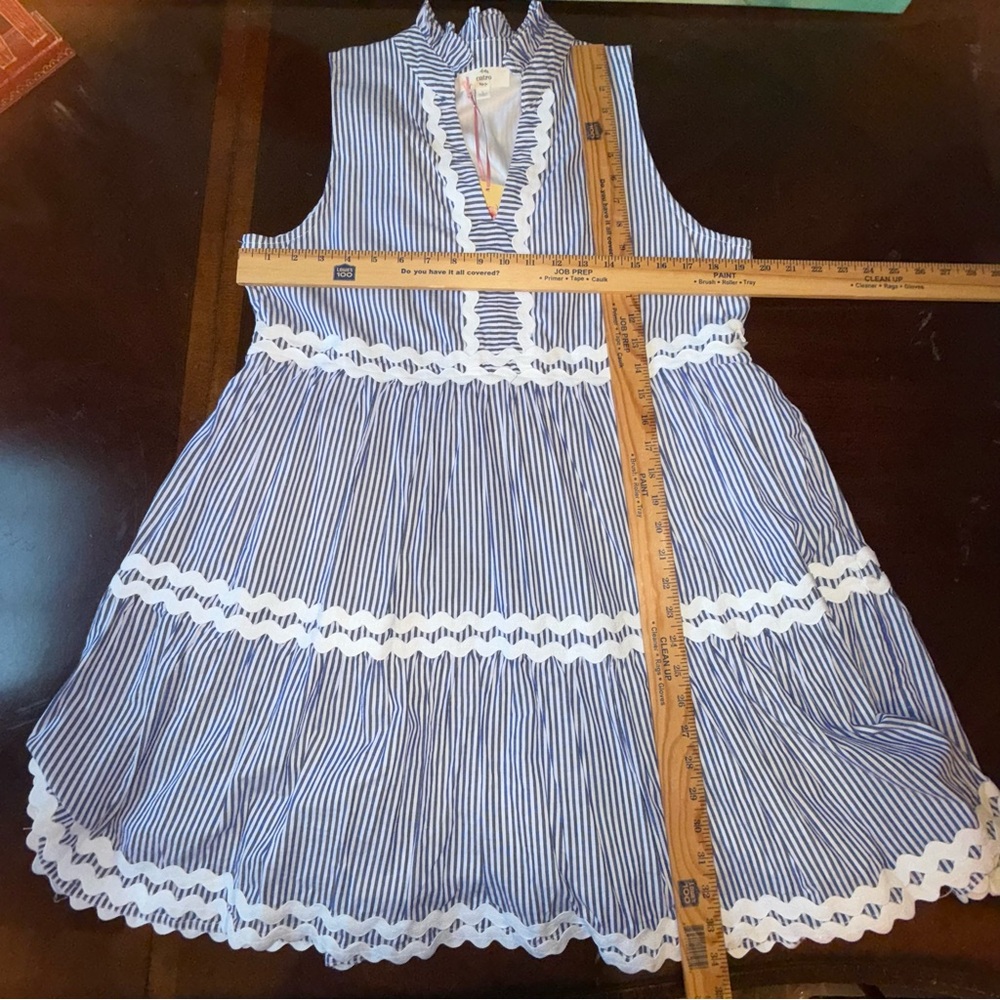 NEW Entro Womens Dress Large Navy Tiered Striped Dress Rick Rack Trim Lined - Picture 9 of 9